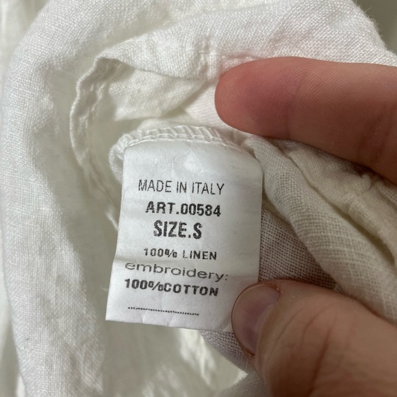 alessia pacini Made In Italy Linen Blouse Sz Small‎ White Embroidered 3/4 Sleeve - Picture 5 of 9